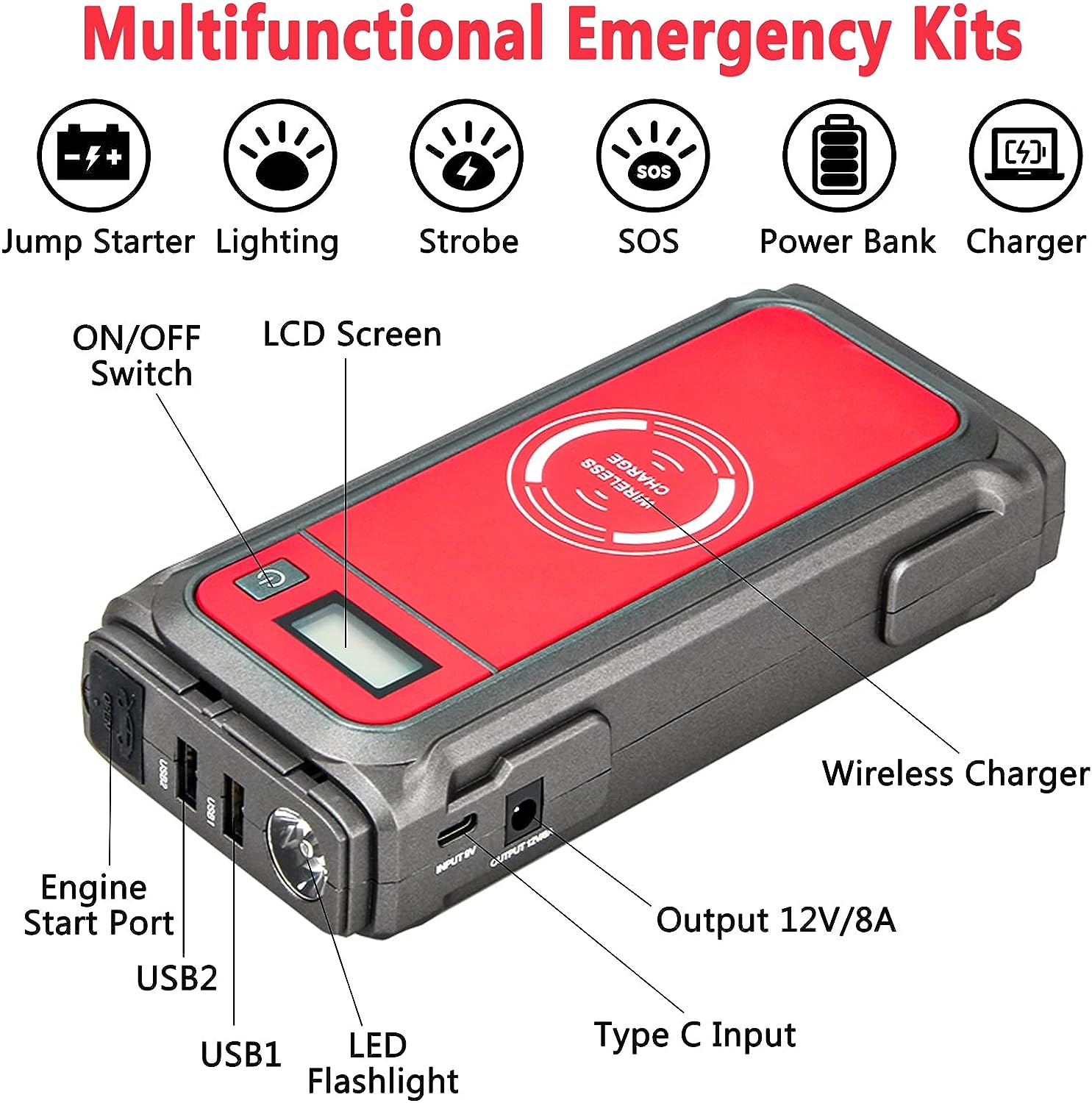 A38 Car Jump Starter 1000A with Wireless Charger